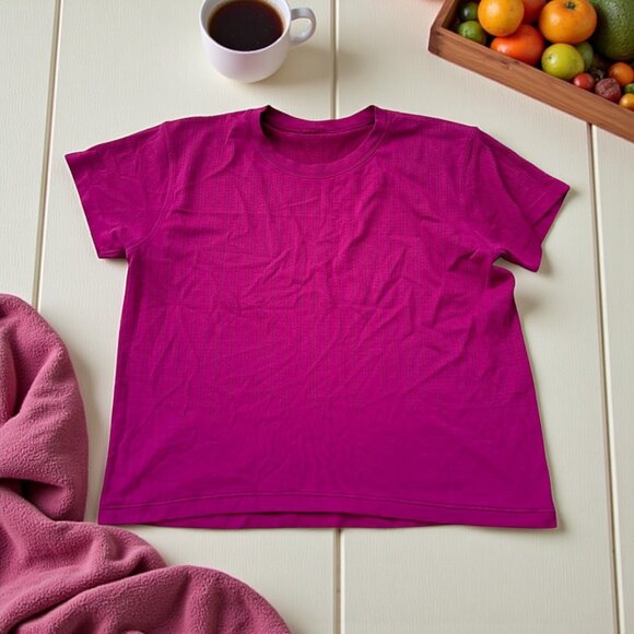 LULULEMON Pink Workout Short Sleeve Top Size 8 - Picture 1 of 6